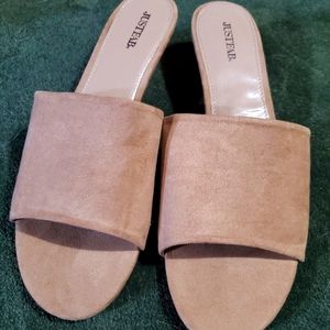 Just fab tan slides size 10